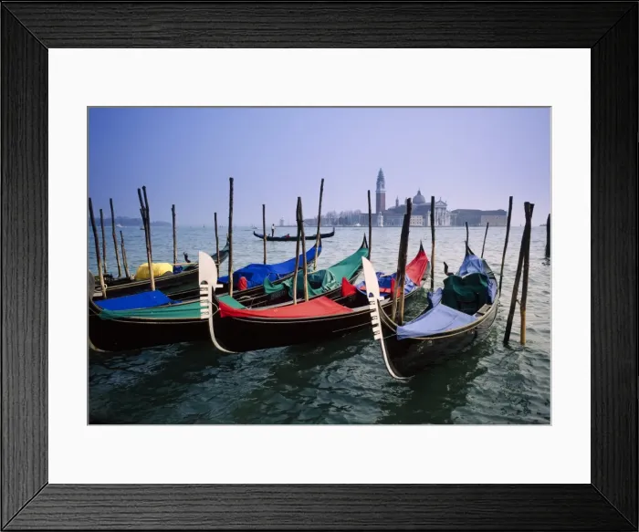 Framed Print : View past docked gondolas towards St