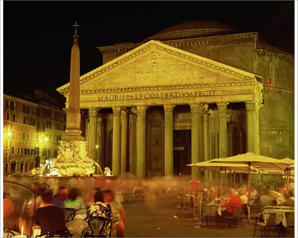 The Pantheon illuminated at night in Rome