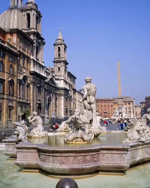 Fountain and obelisk in the Piazza Navona in Rome