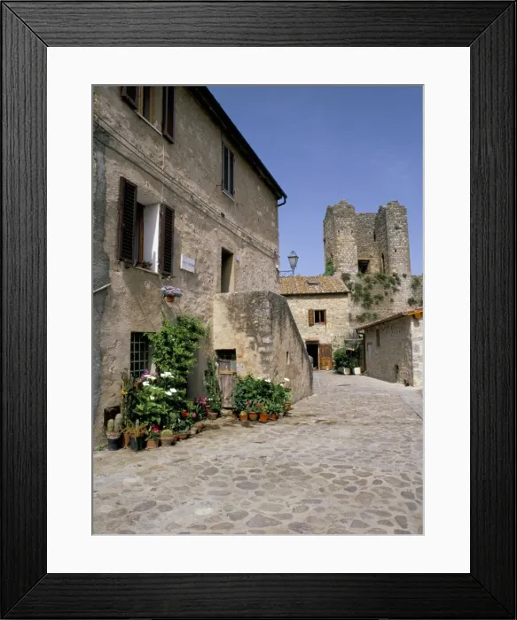Framed Print : Old house with pots of flowers in the Largo di Fontebranda Framed Print : Old house with pots of flowers in the Largo di Fontebranda