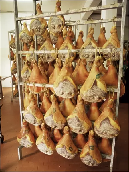Parma hams on curing racks