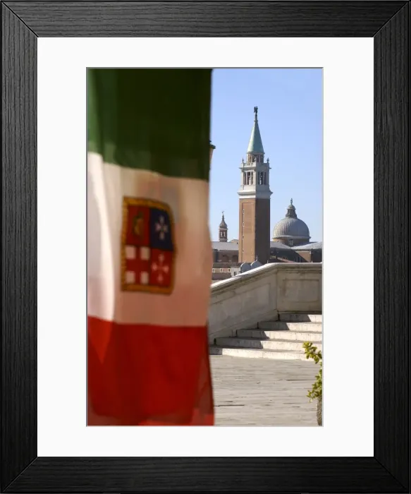 Framed Print : Italian flag and the campanile of San Marco (St Framed Print : Italian flag and the campanile of San Marco (St