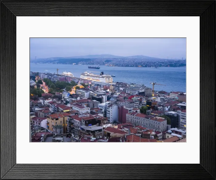 Framed Print : Bosphorus Strait and cruise ship at night seen from Galata Tower, Istanbul, Turkey Framed Print : Bosphorus Strait and cruise ship at night seen from Galata Tower, Istanbul, Turkey