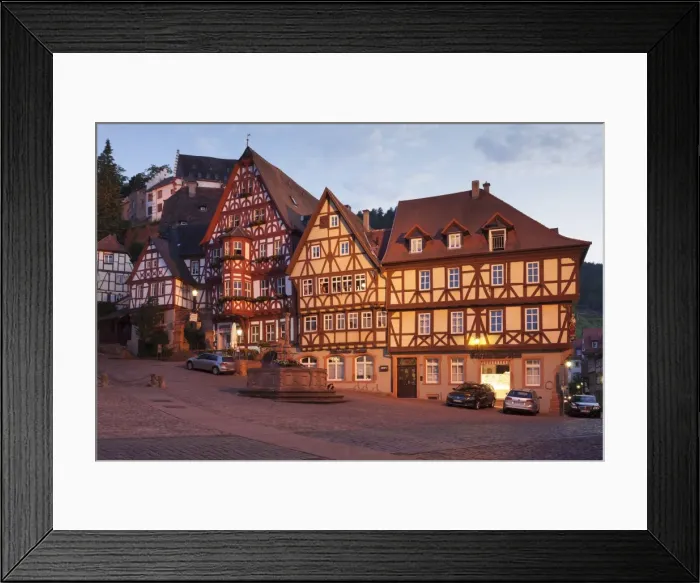 Framed Print : Market Square with half-timbered houses and Mildenburg Castle, old town of Miltenberg Framed Print : Market Square with half-timbered houses and Mildenburg Castle, old town of Miltenberg