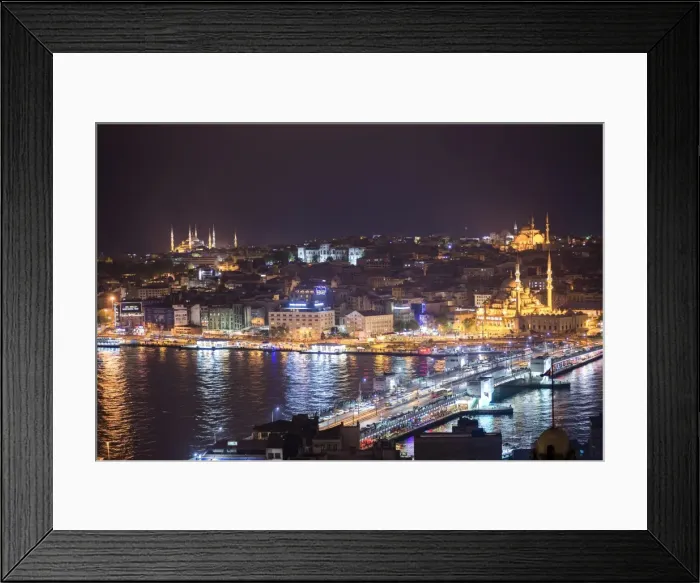 Framed Print : Istanbul at night, with Blue Mosque on left, New Mosque on right and Galata Bridge Framed Print : Istanbul at night, with Blue Mosque on left, New Mosque on right and Galata Bridge