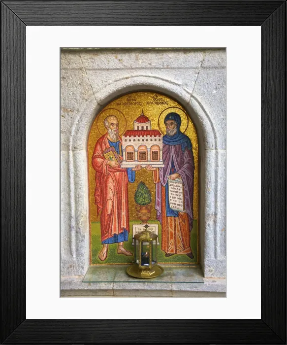 Framed Print : Mosaic icon at Monastery of St. John at Chora, UNESCO World Heritage Site, Patmos Framed Print : Mosaic icon at Monastery of St. John at Chora, UNESCO World Heritage Site, Patmos