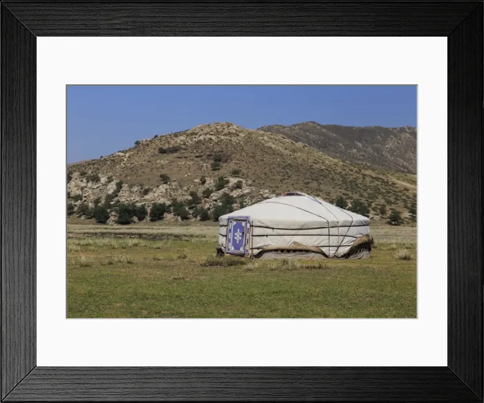 Framed Print : Rocky mountains behind ger, Nomad camp in summer, Khogno Khan Uul Nature Reserve Framed Print : Rocky mountains behind ger, Nomad camp in summer, Khogno Khan Uul Nature Reserve