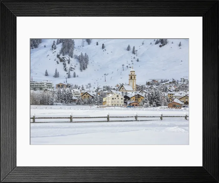 Framed Print : Bell tower and ski lifts in Celerina, Engadine, Canton of Grisons (Graubunden), Switzerland Framed Print : Bell tower and ski lifts in Celerina, Engadine, Canton of Grisons (Graubunden), Switzerland