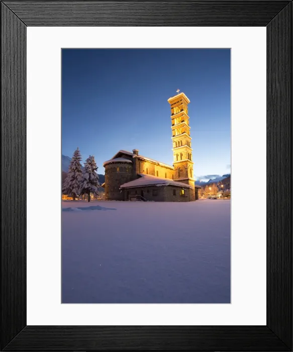 Framed Print : Dusk and lights on the church surrounded by snow Sankt Moritz, Engadine, Canton of Grisons Framed Print : Dusk and lights on the church surrounded by snow Sankt Moritz, Engadine, Canton of Grisons