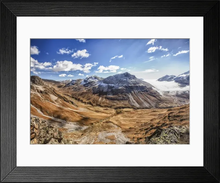 Framed Print : Blue sky and autumn colors, Fain Valley, Engadine, Canton of Grisons (Graubunden) Framed Print : Blue sky and autumn colors, Fain Valley, Engadine, Canton of Grisons (Graubunden)