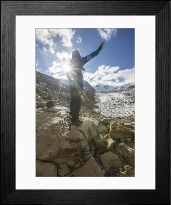 Framed Print : Hiker admires Forni Glacier, Cedec Valley, Stelvio National Park, Valtellina, Lombardy Framed Print : Hiker admires Forni Glacier, Cedec Valley, Stelvio National Park, Valtellina, Lombardy