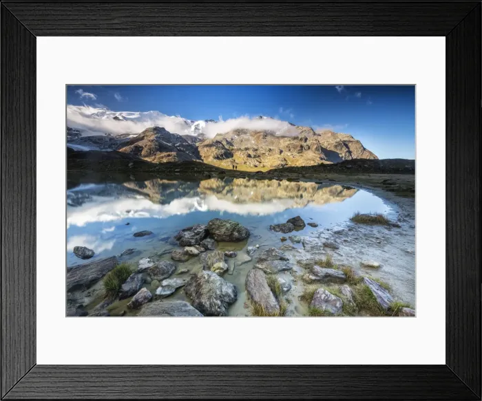Framed Print : Sunrise reflections at Lake Rosole, Forni Valley, Valfurva, Valtellina, Lombardy Framed Print : Sunrise reflections at Lake Rosole, Forni Valley, Valfurva, Valtellina, Lombardy