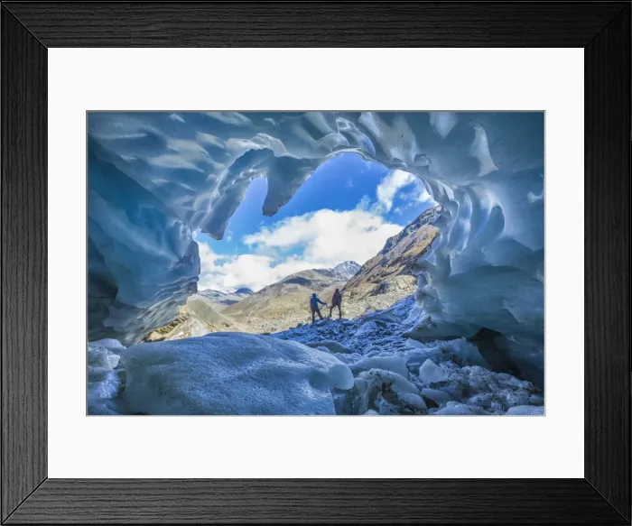 Framed Print : Hikers inside Forni Glacier, Forni Valley, Stelvio National Park, Valtellina, Lombardy Framed Print : Hikers inside Forni Glacier, Forni Valley, Stelvio National Park, Valtellina, Lombardy