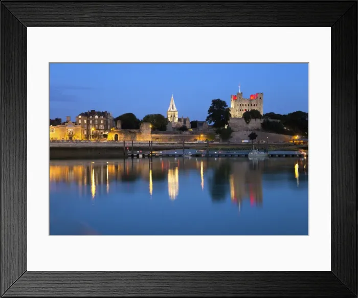 Framed Print : Rochester Castle and Cathedral on the River Medway at night, Rochester, Kent, England Framed Print : Rochester Castle and Cathedral on the River Medway at night, Rochester, Kent, England
