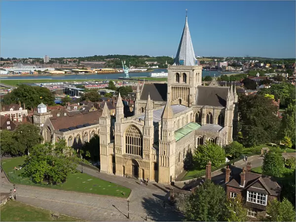 Rochester Cathedral viewed from castle, Rochester, Kent, England, United Kingdom, Europe