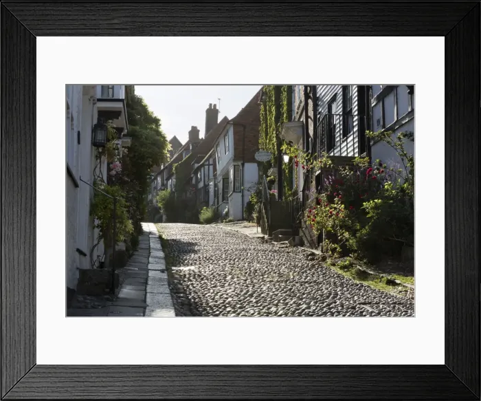 Framed Print : Cobblestone street and old cottages, Mermaid Street, Rye, East Sussex, England, United Kingdom Framed Print : Cobblestone street and old cottages, Mermaid Street, Rye, East Sussex, England, United Kingdom