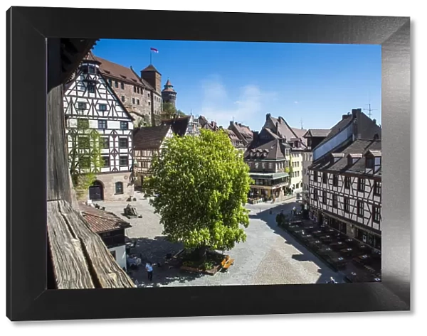 View over the Albrecht Duerer square and the imperial castle of Nuremberg, Bavaria