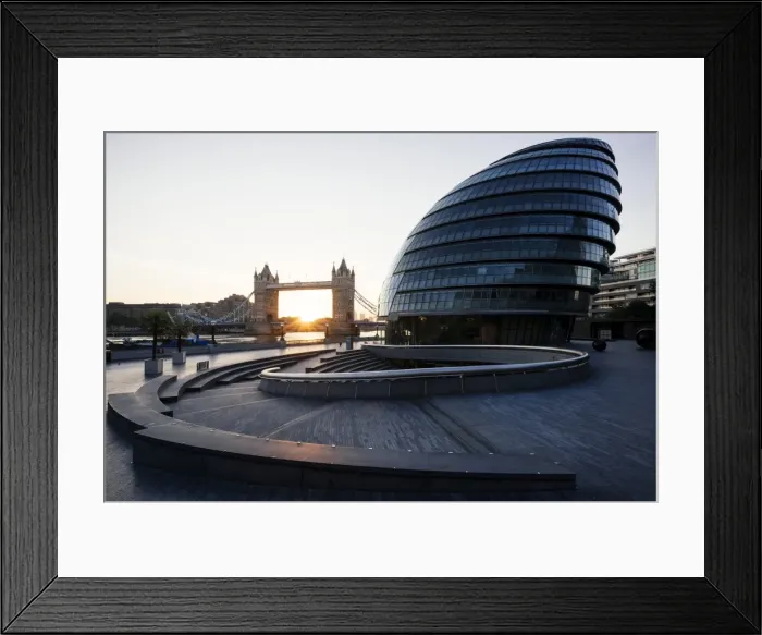 Framed Print : Sunrise behind Tower Bridge and The Mayors Building (City Hall), London, England Framed Print : Sunrise behind Tower Bridge and The Mayors Building (City Hall), London, England