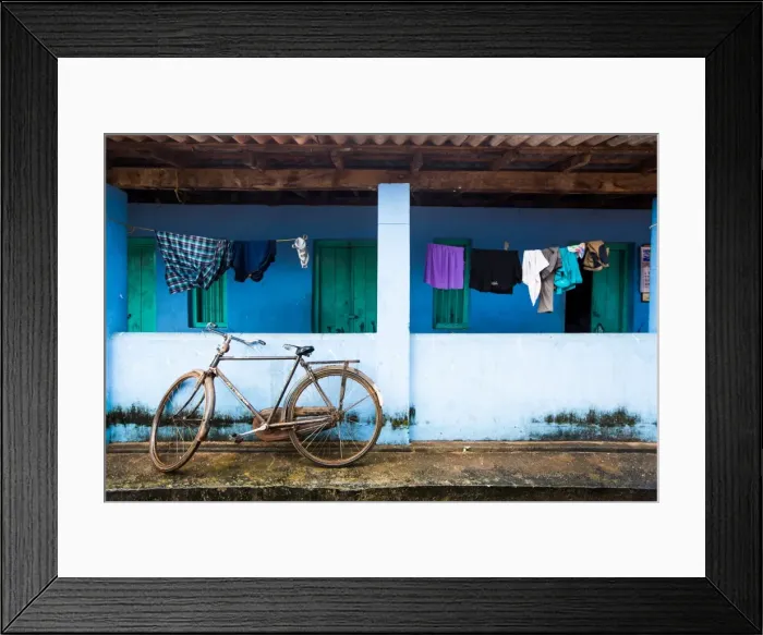 Framed Print : Washing line and bicycle, Sri Lanka, Asia Framed Print : Washing line and bicycle, Sri Lanka, Asia