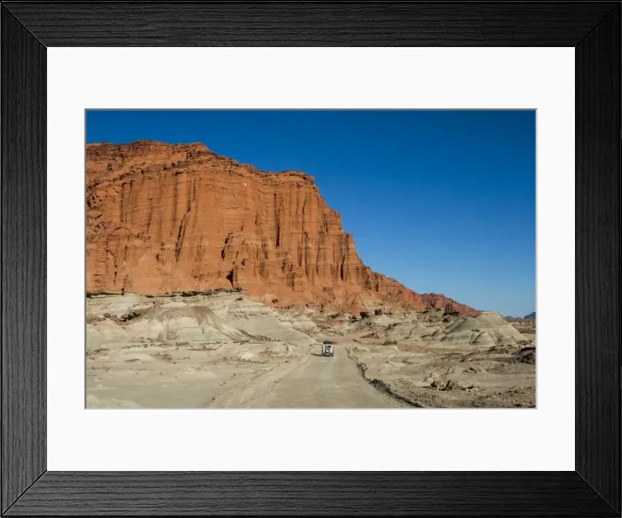 Framed Print : Driving past red Los Coloradas Cliff, Valley of the Moon (Valle de la Luna), Ischigualasto Framed Print : Driving past red Los Coloradas Cliff, Valley of the Moon (Valle de la Luna), Ischigualasto