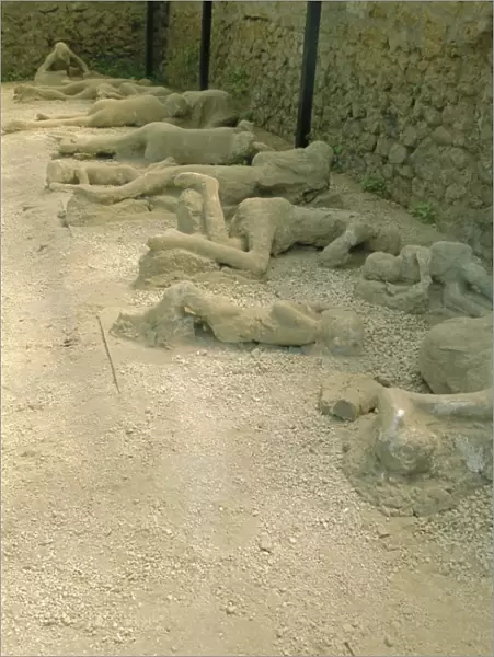 Casts of people buried in the destruction