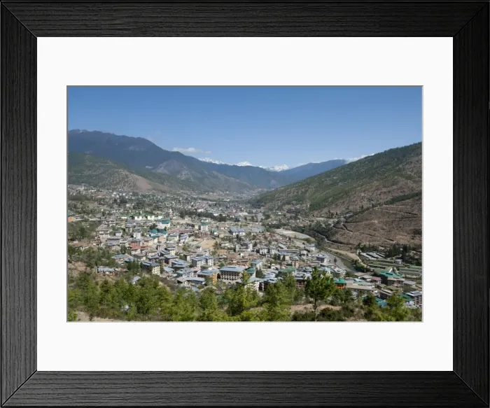 Framed Print : View looking down across Thimpu town, Thimpu, Bhutan, Asia