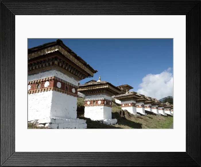 Framed Print : Druk Wangyal Chortens, 108 chortens commissioned by the Queen Mother in memory of Framed Print : Druk Wangyal Chortens, 108 chortens commissioned by the Queen Mother in memory of