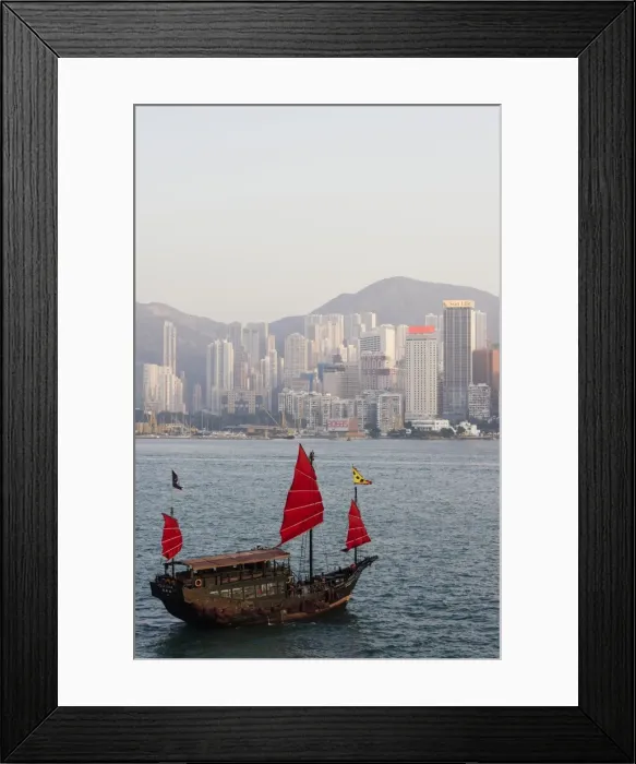 Framed Print : Traditional Chinese junk sailing in Hong Kong Harbour, Hong Kong, China, Asia Framed Print : Traditional Chinese junk sailing in Hong Kong Harbour, Hong Kong, China, Asia