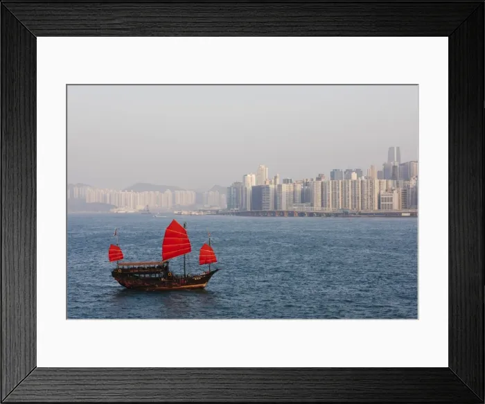 Framed Print : Traditional Chinese junk sailing in Hong Kong Harbour, Hong Kong, China, Asia Framed Print : Traditional Chinese junk sailing in Hong Kong Harbour, Hong Kong, China, Asia