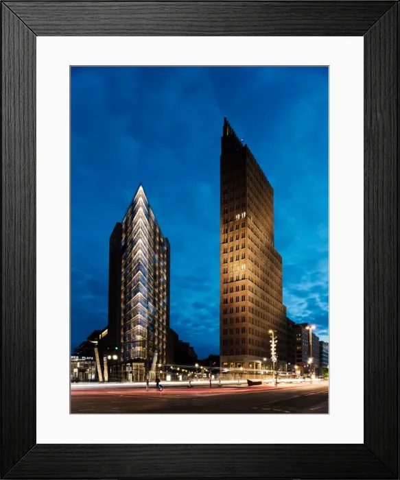 Framed Print : Exterior of Debis Tower and Kollhoff Tower at night, Potsdamer Platz, Berlin, Germany Framed Print : Exterior of Debis Tower and Kollhoff Tower at night, Potsdamer Platz, Berlin, Germany