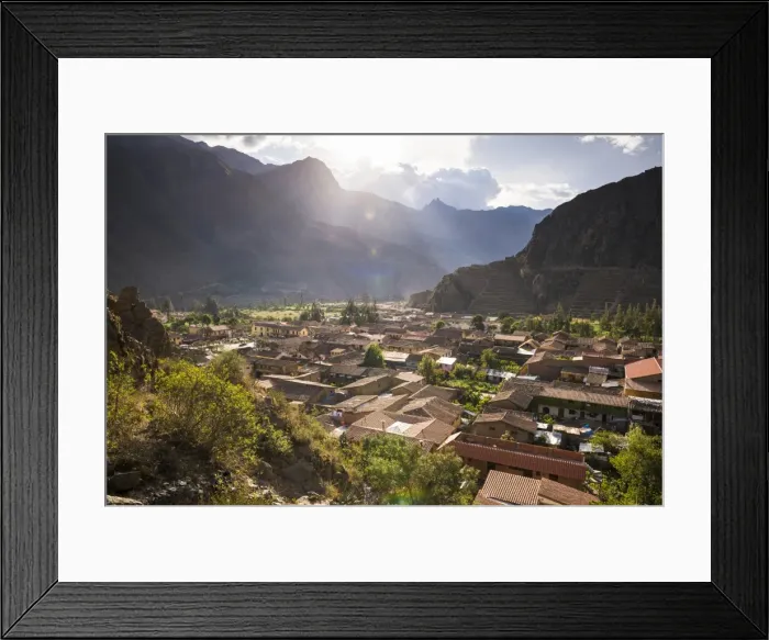 Framed Print : Ollantaytambo Inca Ruins at sunset seen behind Ollantaytambo Town, Sacred Valley of the Incas Framed Print : Ollantaytambo Inca Ruins at sunset seen behind Ollantaytambo Town, Sacred Valley of the Incas