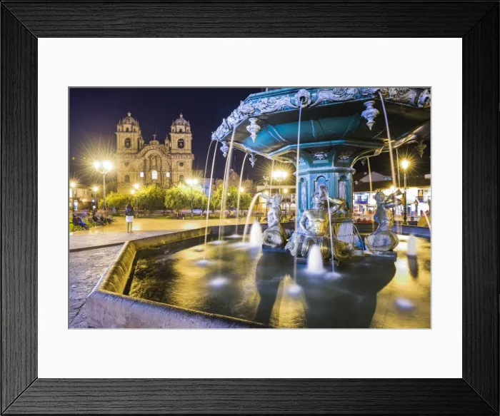Framed Print : Plaza de Armas Fountain and Church of the Society of Jesus at night, UNESCO World Heritage Site Framed Print : Plaza de Armas Fountain and Church of the Society of Jesus at night, UNESCO World Heritage Site