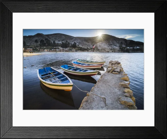 Framed Print : Boats in the harbour on Lake Titicaca at Challapampa village, Isla del Sol (Island of the Sun) Framed Print : Boats in the harbour on Lake Titicaca at Challapampa village, Isla del Sol (Island of the Sun)