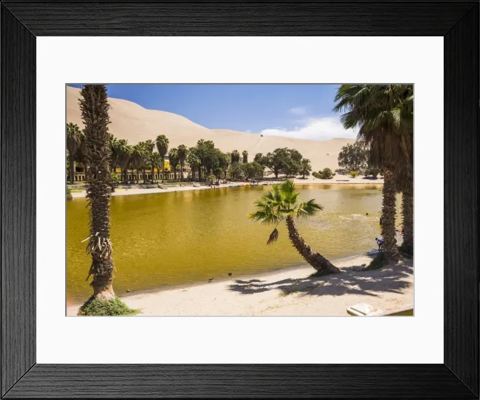 Framed Print : Huacachina, a sand dunes surrounded oasis village in the Ica Region of Peru, South Framed Print : Huacachina, a sand dunes surrounded oasis village in the Ica Region of Peru, South