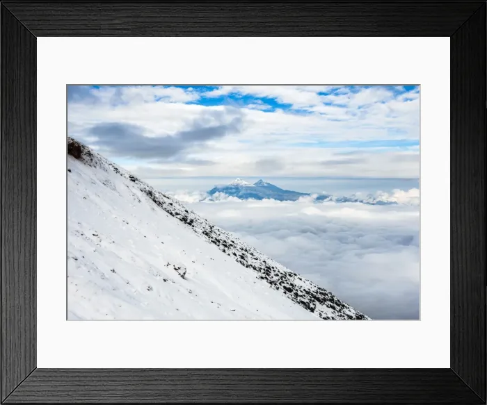 Framed Print : Volcanoes of Illiniza Norte, 5126m on left and Illiniza Sur, 5248m on right, seen Framed Print : Volcanoes of Illiniza Norte, 5126m on left and Illiniza Sur, 5248m on right, seen
