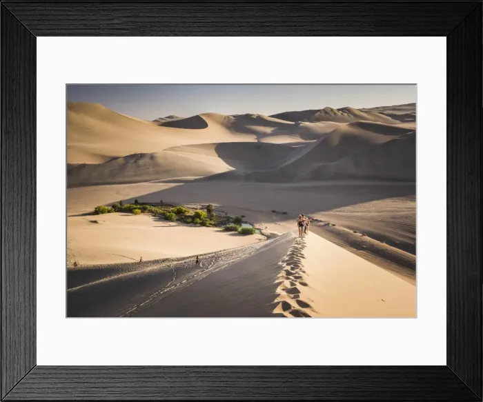 Framed Print : Tourists climbing sand dunes at sunset at Huacachina, a village in the desert, Ica Region Framed Print : Tourists climbing sand dunes at sunset at Huacachina, a village in the desert, Ica Region