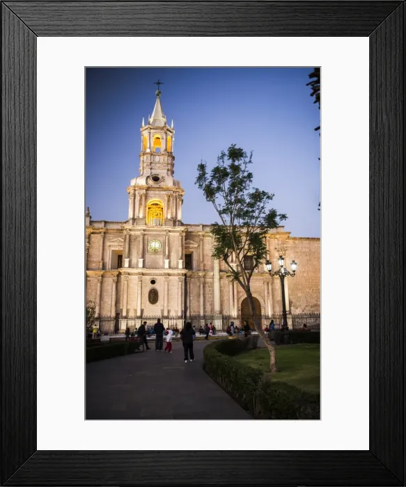 Framed Print : Night at Basilica Cathedral of Arequipa (Basilica Catedral), Plaza de Armas, UNESCO Framed Print : Night at Basilica Cathedral of Arequipa (Basilica Catedral), Plaza de Armas, UNESCO