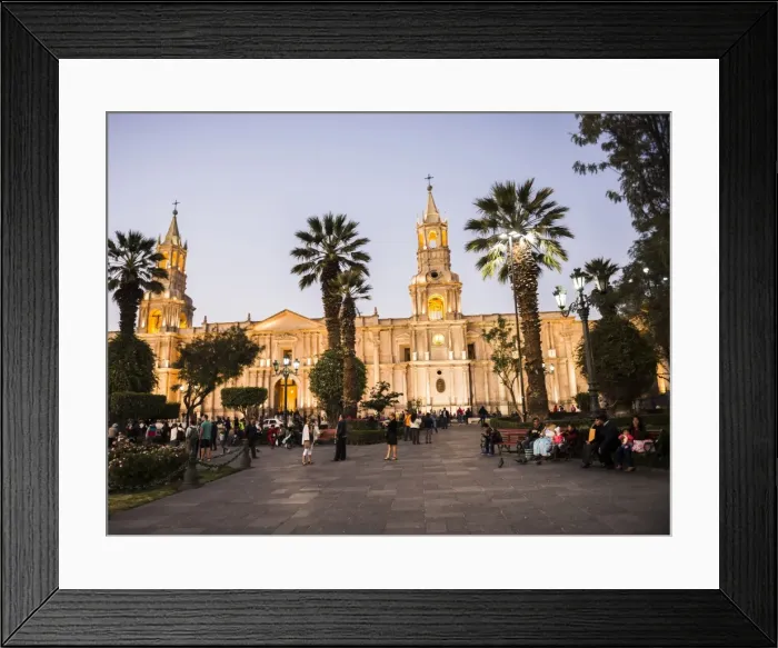 Framed Print : Night at Basilica Cathedral of Arequipa (Basilica Catedral), Plaza de Armas, UNESCO Framed Print : Night at Basilica Cathedral of Arequipa (Basilica Catedral), Plaza de Armas, UNESCO