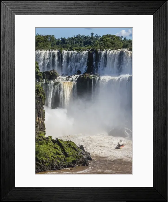Framed Print : A river boat at the base of the falls, Iguazu Falls National Park, UNESCO World Heritage Site Framed Print : A river boat at the base of the falls, Iguazu Falls National Park, UNESCO World Heritage Site