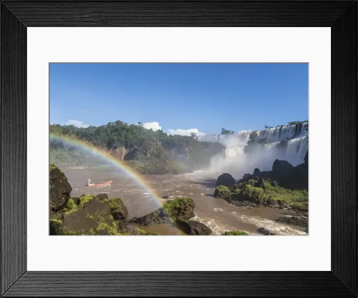 Framed Print : A river boat at the base of the falls, Iguazu Falls National Park, UNESCO World Heritage Site