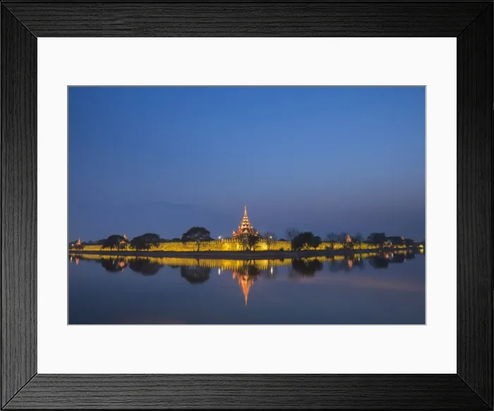 Framed Print : Mandalay City Fort and Palace reflected in the moat surrrounding the compound at night Framed Print : Mandalay City Fort and Palace reflected in the moat surrrounding the compound at night