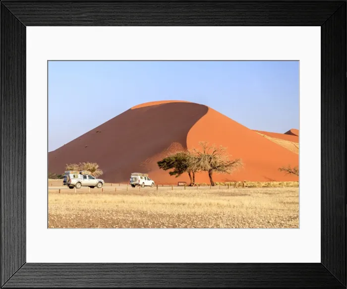 Framed Print : The jeep around Dune 45 composed of 5 million years of sand, Sossusvlei, Namib Desert Framed Print : The jeep around Dune 45 composed of 5 million years of sand, Sossusvlei, Namib Desert