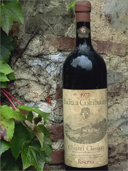 Close-up of a bottle of Badia a Coltibuono wine