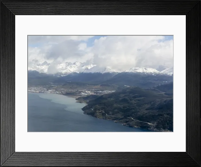 Framed Print : Aerial view of the Andes Mountains surrounding Ushuaia, Argentina, South America Framed Print : Aerial view of the Andes Mountains surrounding Ushuaia, Argentina, South America