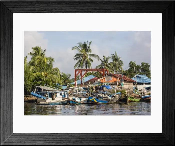 Framed Print : View of fishing boats on the Kumai River, Central Kalimantan province, Borneo, Indonesia Framed Print : View of fishing boats on the Kumai River, Central Kalimantan province, Borneo, Indonesia