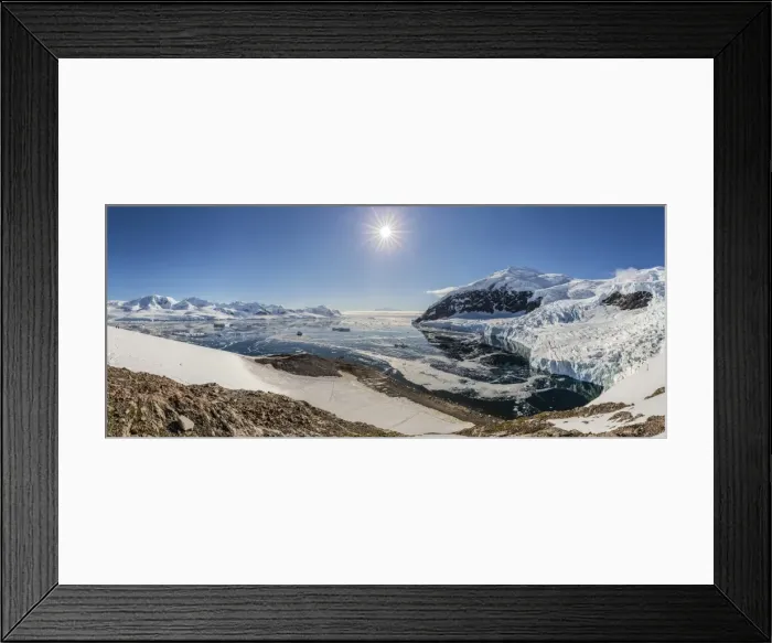 Framed Print : Panoramic view with sunburst of Neko Harbor, Antarctica, Polar Regions Framed Print : Panoramic view with sunburst of Neko Harbor, Antarctica, Polar Regions
