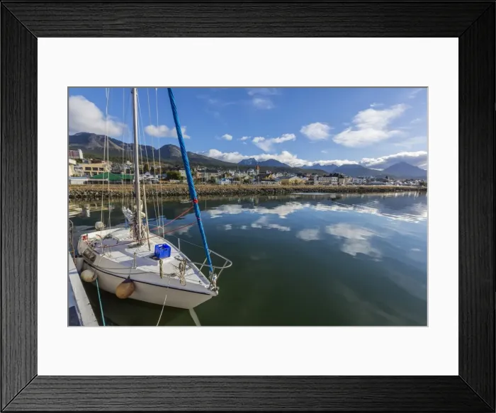 Framed Print : Sailboats docked along the small boat harbor in Ushuaia, Argentina, South America Framed Print : Sailboats docked along the small boat harbor in Ushuaia, Argentina, South America