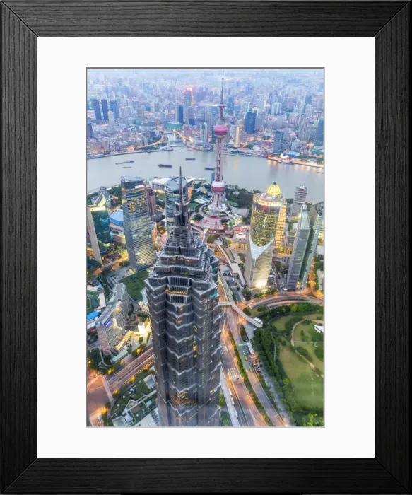Framed Print : View over Pudong financial district at dusk, Shanghai, China, Asia Framed Print : View over Pudong financial district at dusk, Shanghai, China, Asia