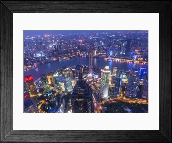 Framed Print : View over Pudong financial district at night, Shanghai, China, Asia Framed Print : View over Pudong financial district at night, Shanghai, China, Asia