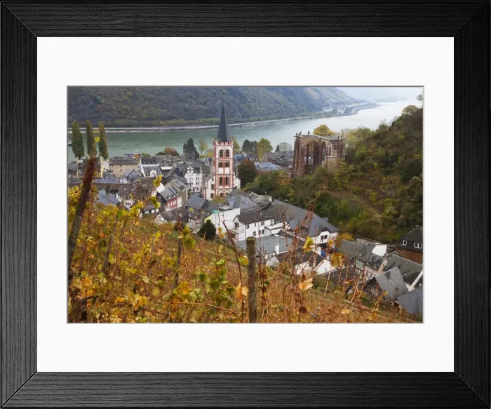 Framed Print : Overview of Bacharach and the Rhine River in autumn, Rhineland-Palatinate, Germany Framed Print : Overview of Bacharach and the Rhine River in autumn, Rhineland-Palatinate, Germany